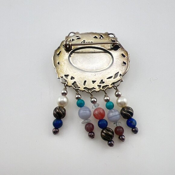 Carolyn Pollack Brooch Pin Sterling Silver Multi Gem Blue Floral Pearl Relios - Picture 6 of 8